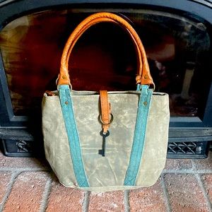 MONA B. Waxed Canvas Purse Arm Bag Zip Closure